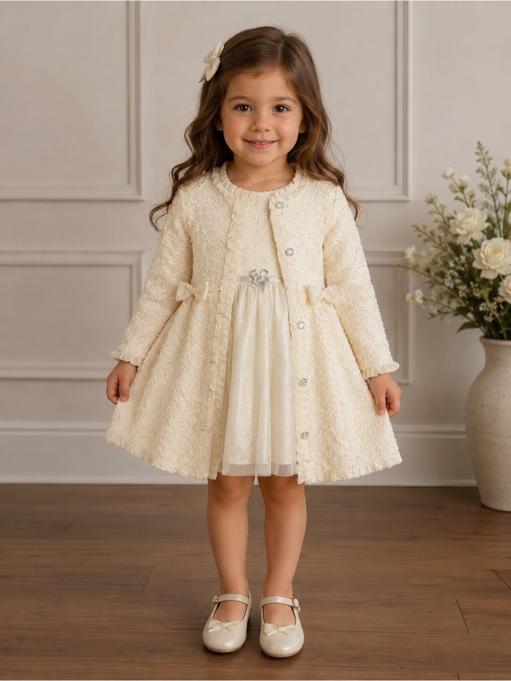 Nanette Ivory Special Occasion Dress & Matching Textured Coat Set 4T